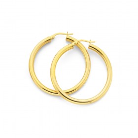 9ct+Gold+30mm+Polished+Hoop+Earrings