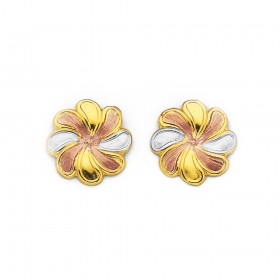 9ct%2C+Tri+Tone+Flower+Studs