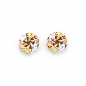 Knot+Studs+in+9ct+Tri+Tone+Gold