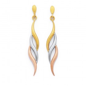 Tri+Tone+Drop+Earrings+in+9ct+Yellow%2C+White+and+Rose+Gold