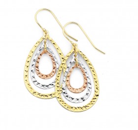 9ct+Tri+Tone+Teardrop+Earrings