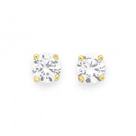 Cubic+Zirconia+Solitaire+Studs+in+9ct+Yellow+Gold