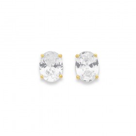 9ct-Gold-Oval-Cubic-Zirconia-Studs on sale