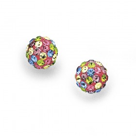 Multi+Colour+Crystal+Ball+Stud+Earrings+in+Sterling+Silver