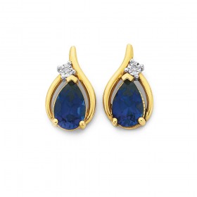 9ct-Created-Sapphire-Diamond-Pear-Loop-Earrings on sale