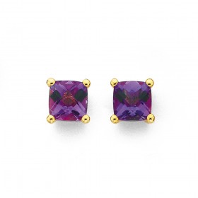 Amethyst+Stud+Earrings+in+9ct+Yellow+Gold