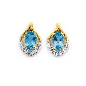 9ct+London+Blue+Topaz+Diamond+Earrings