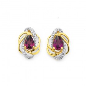 9ct-Rhodolite-Garnet-Diamond-Earrings on sale