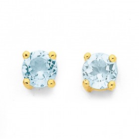 Aquamarine+Stud+Earrings+in+9ct+Yellow+Gold