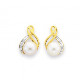 9ct+Freshwater+Pearl+%26amp%3B+Diamond+Earrings