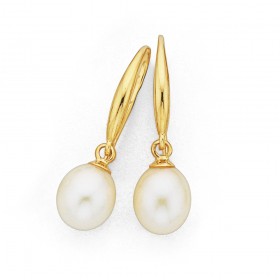 9ct+7mm+Freshwater+Pearl+Teardrop+Earrings