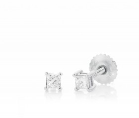 18ct-White-Gold-Princess-Cut-Diamond-Screwback-Studs-Total-Diamond-Weight25ct on sale