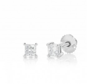 18ct-White-Gold-Princess-Cut-Diamond-Screwback-Studs-Total-Diamond-Weight50ct on sale