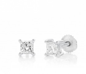 18ct-White-Gold-Princess-Cut-Diamond-Screwback-Studs-Total-Diamond-Weight100ct on sale