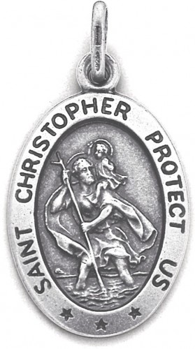 Sterling+Silver+20mm+Oval+St.+Christopher+Pendant