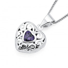 Sterling-Silver-Purple-Cubic-Zirconia-Heart-Locket on sale