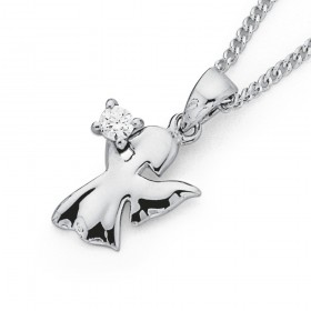 Sterling+Silver+Cubic+Zirconia+Angel+Kids+Pendant