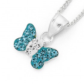 Sterling+Silver+Blue+Crystal+Butterfly+Pendant