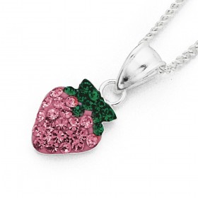 Child%27s+Crystal+Strawberry+Pendant+in+Sterling+Silver