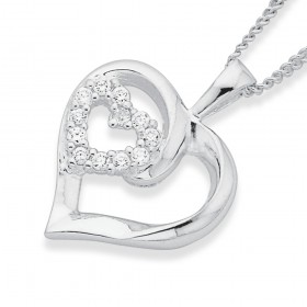 Heart+Pendant+Necklace+with+Cubic+Zirconias+in+Sterling+Silver