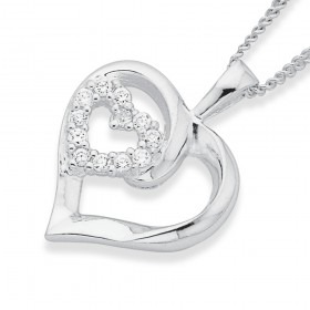 Sterling-Silver-Cubic-Zirconia-Heart-Pendant on sale