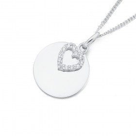 Sterling+Silver+Disc+with+Cubic+Zirconia+Heart+Pendant