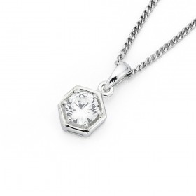 Cubic+Zirconia+Hexagon+Pendant+in+Sterling+Silver