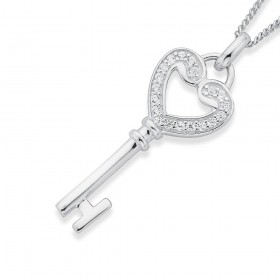 Cubic+Zirconia+Heart+%26amp%3B+Key+Pendant+in+Sterling+Silver