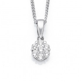 Sterling+Silver+Cubic+Zirconia+Round+Cluster+Pendant