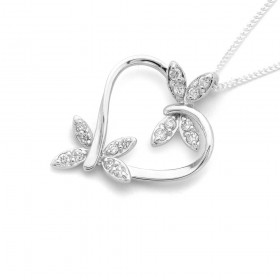 Cubic+Zirconia+Butterfly+Heart+Pendant+in+Sterling+Silver