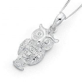 Sterling+Silver+Cubic+Zirconia+Owl+Pendant