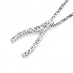 Sterling+Silver+Cubic+Zirconia+Wishbone+Pendant