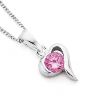 Pink+Cubic+Zirconia+Heart+Pendant+in+Sterling+Silver