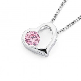 Pink+Cubic+Zirconia+Heart+Pendant+in+Sterling+Silver