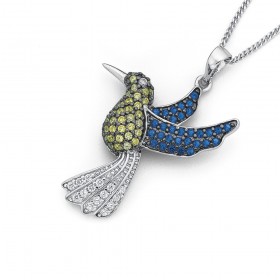 Sterling+Silver+Cubic+Zirconia+Hummingbird+Pendant