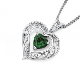 Green+Cubic+Zirconia+Filigree+Heart+Pendant+in+Sterling+Silver