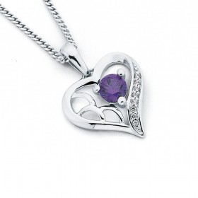 Purple+and+White+Cubic+Zirconia+Heart+Pendant+in+Sterling+Silver