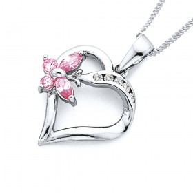 Sterling+Silver+Pink+Cubic+Zirconia+Butterfly+Heart+Pendant