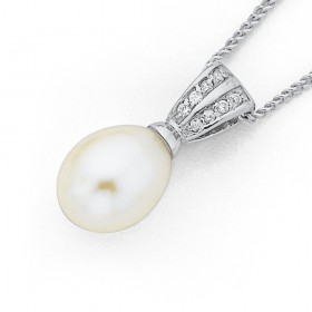 Sterling+Silver+Freshwater+Pearl+%26amp%3B+Cubic+Zirconia+Pendant