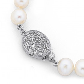 45cm+Freshwater+Pearl+%26amp%3B+Cubic+Zirconia+Necklet+in+Sterling+Silver