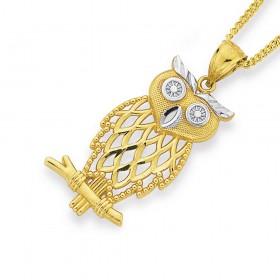 9ct+Two+Tone+Owl+Pendant