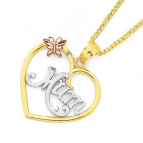 Tri+Tone+%27Mum%27+Heart+Pendant+in+9ct+Gold