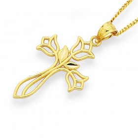 Flower-Cross-Pendant-in-9ct-Yellow-Gold on sale