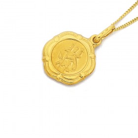 9ct+14mm+Scalloped+Edged+St.+Christopher+Pendant