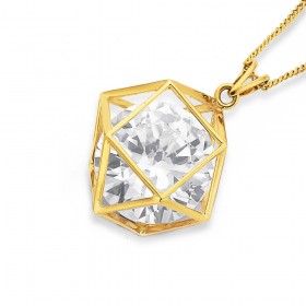 9ct+Hexagon+Cubic+Zirconia+Pendant