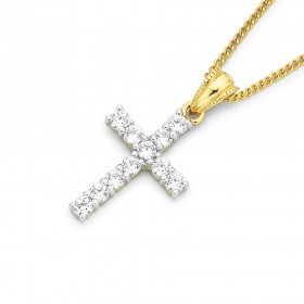 9ct+Cubic+Zirconia+Cross+Pendant