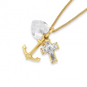 9ct+Cubic+Zirconia+Faith+Hope+%26amp%3B+Charity+Pendant