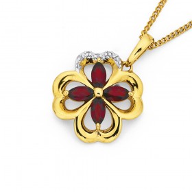 Garnet+%26amp%3B+Diamond+Clover+Pendant+in+9ct+Yellow+Gold