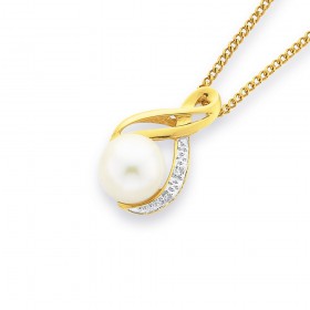 9ct+Yellow+Gold+Freshwater+Pearl+%26amp%3B+Diamond+Pendant