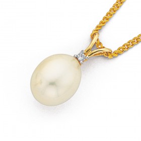 9ct+Fresh+Water+Pearl+and+Diamond+Pendant